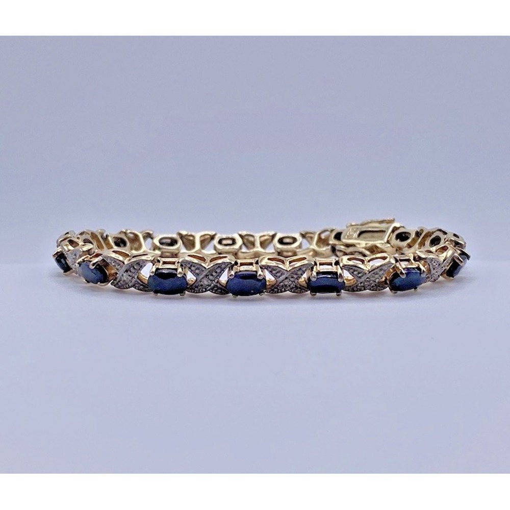Vtg DBJ Dee Berkley Blue Stone XO Tennis Bracelet 7 1/4" Gold Over 925 Sterling - Picture 6 of 10